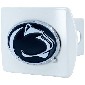 white metal hitch cover with Penn State Athletic Logo